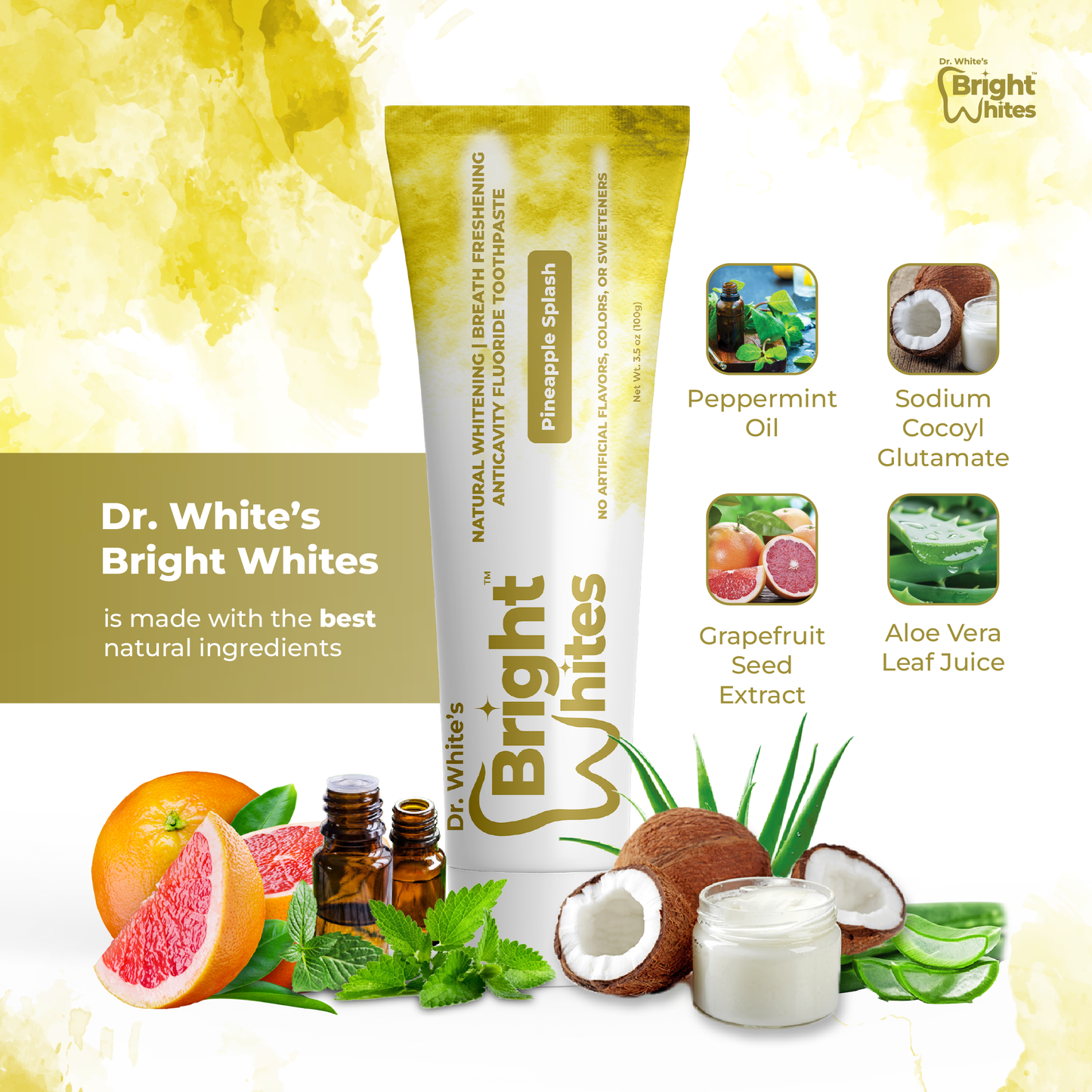 🍍 Dr. White's Bright Whites Pineapple Splash Anticavity Fluoride Toothpaste