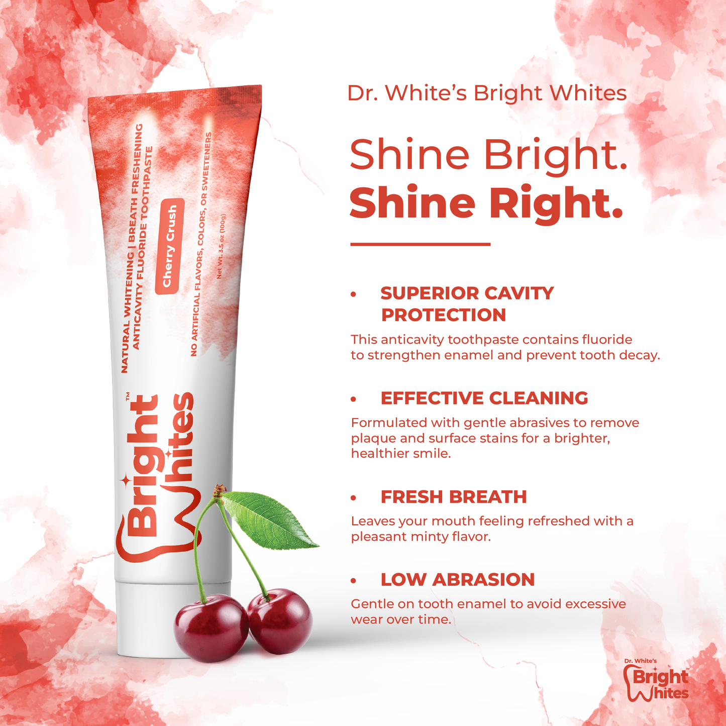 🍒 Dr. White's Bright Whites Cherry Crush Anticavity Fluoride Toothpaste