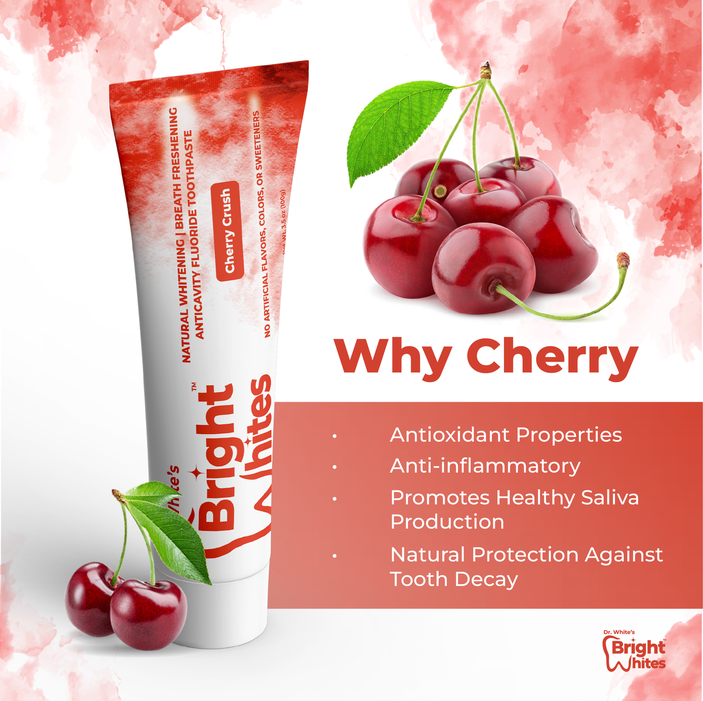 🍒 Dr. White's Bright Whites Cherry Crush Anticavity Fluoride Toothpaste