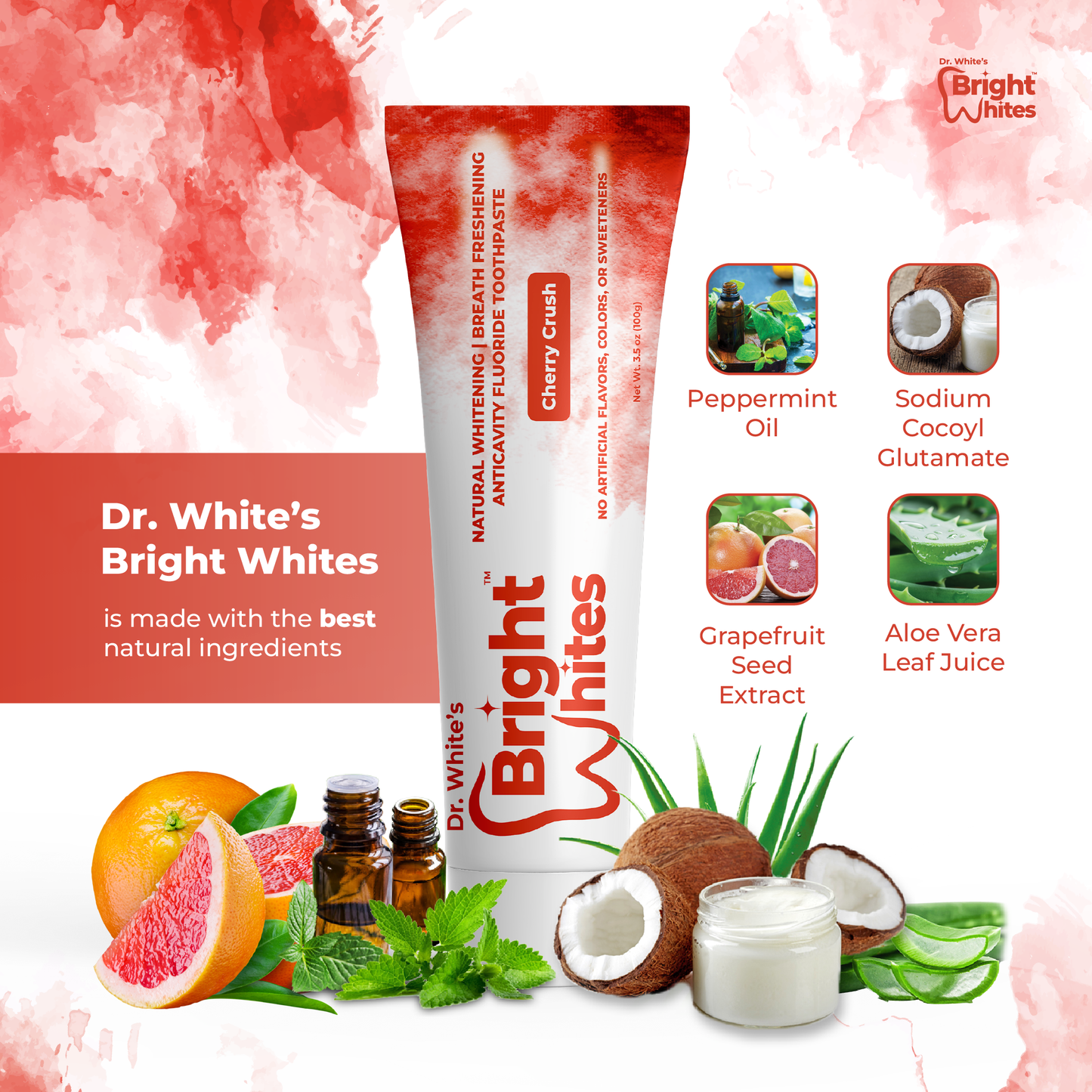 🍒 Dr. White's Bright Whites Cherry Crush Anticavity Fluoride Toothpaste