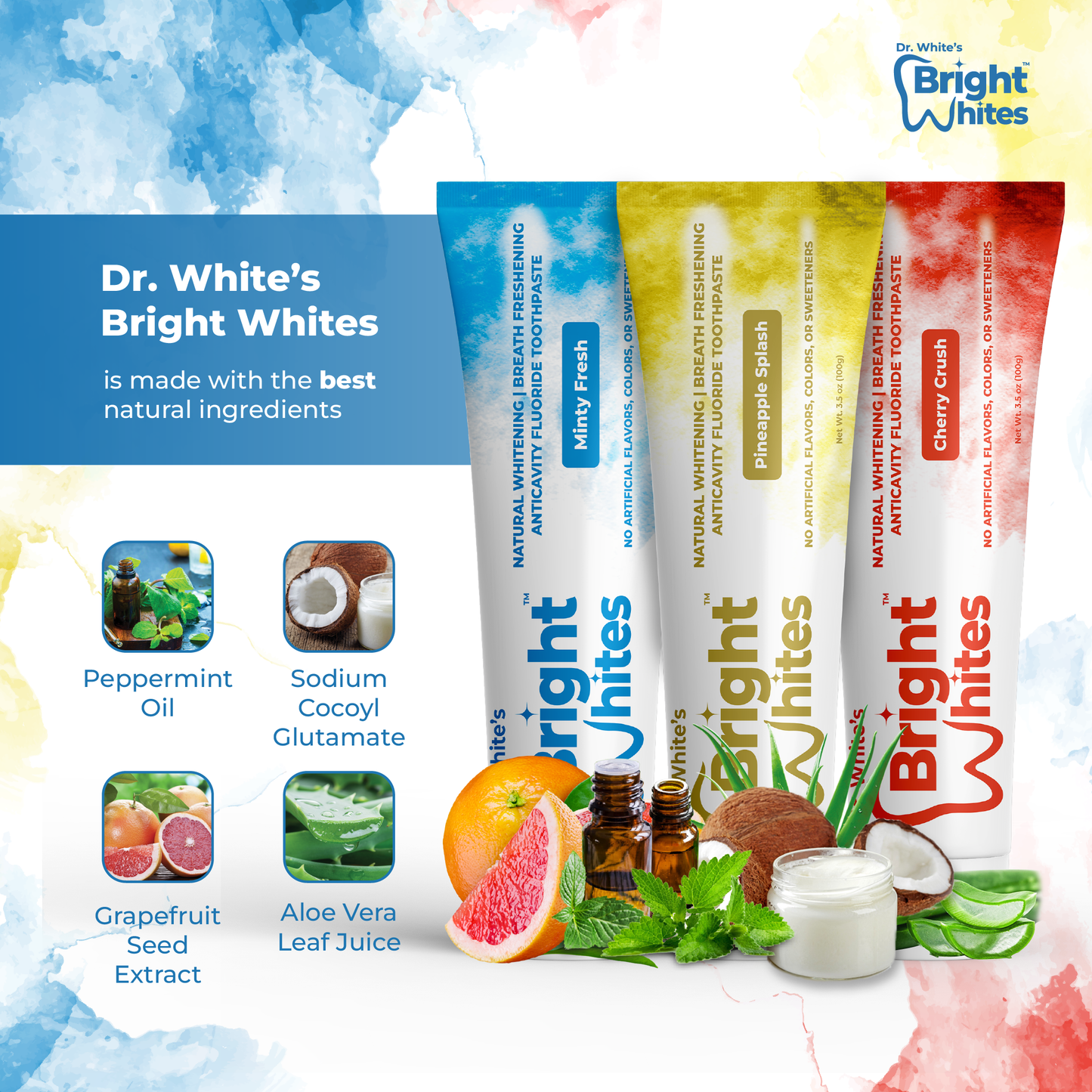 🌿🍍 Dr. White’s Bright Whites Value Pack (2-Pack) – Minty Fresh & Pineapple Splash