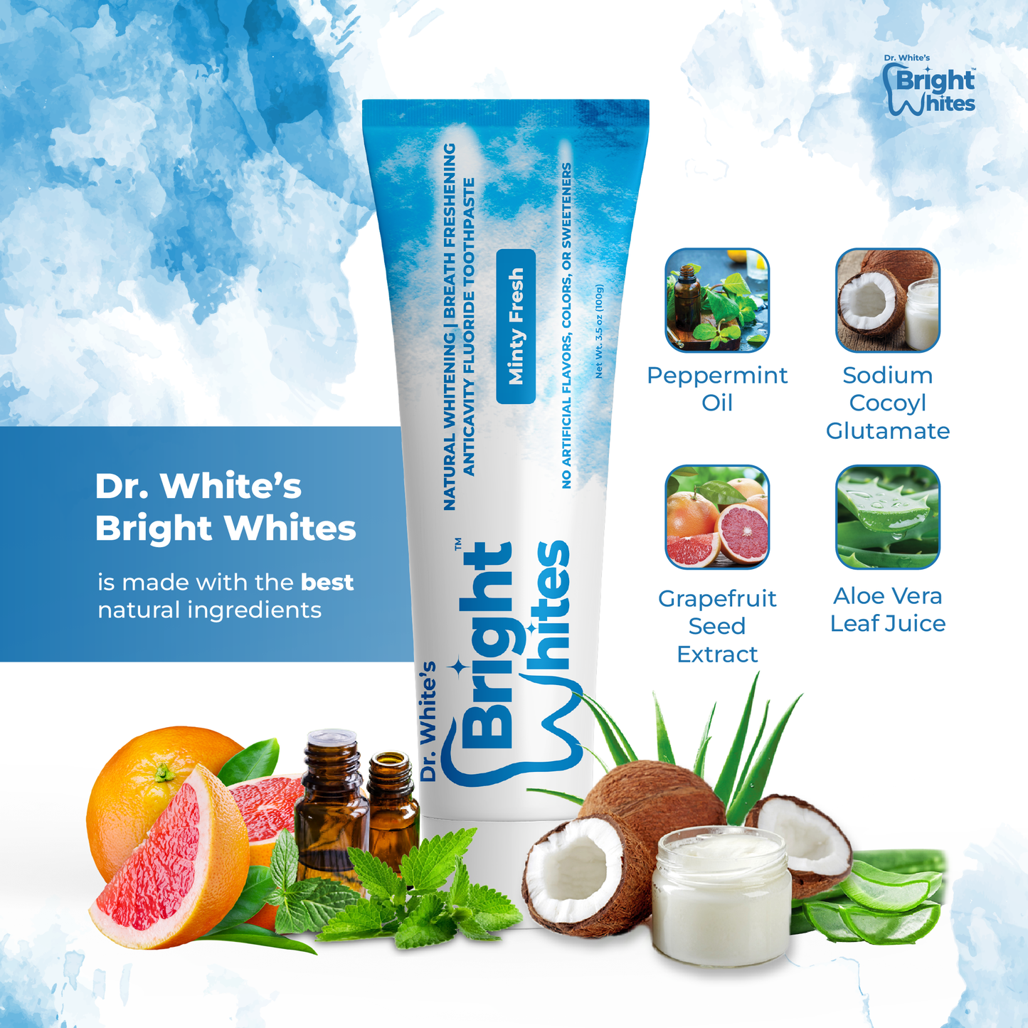 🌿 Dr. White's Bright Whites Minty Fresh Anticavity Fluoride Toothpaste
